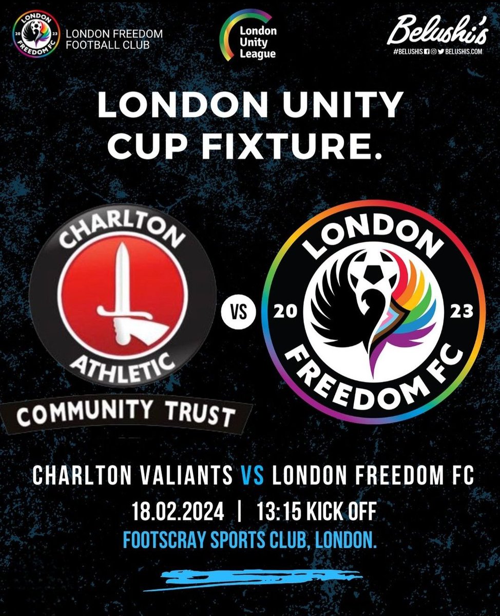 LUL Cup action tomorrow as we travel to @CharltonInvicta Valients. Let's go Freedom!⚽️ @BelushisCamden @LondonUnityLg #footballforall #FvH2024 #gayfootball #lgbtfootball #rainbowlaces #sundayleague