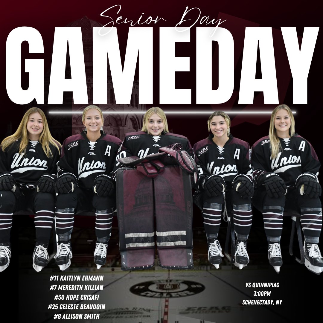 UnionWHockey's tweet photo. It's Senior Day! We take on Quinnipiac at 3 to complete the regular season before we honor Kaitlyn Ehmann, Meredith Killian, Hope Crisafi, Celeste Beaudoin, and Allison Smith postgame!! #GoU https://t.co/GwB9UhyDa1