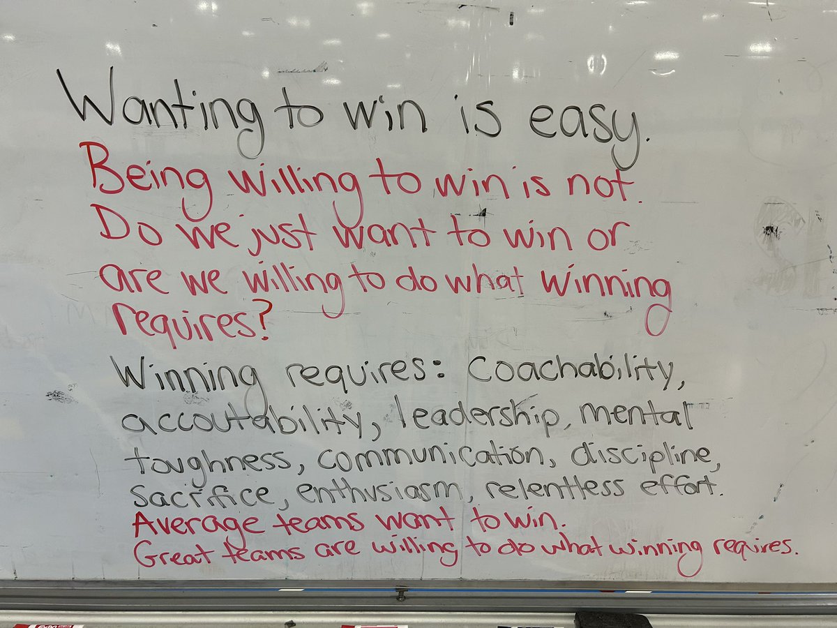 Wanting to win is easy.
Being willing to win is not. 
Do you just want to win or are you willing to do what winning requires?
Winning requires:
coachability
accountability 
leadership
mental toughness
communication 
discipline
sacrifice 
enthusiasm
relentless effort
Average teams