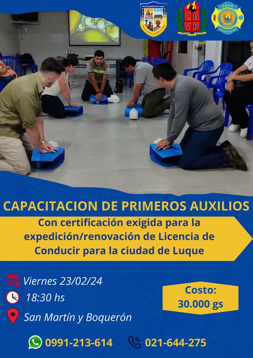 LuqueCuarta's tweet photo. Capacitación en Primeros auxilios
En la 4ta Cia Luque.
Para la licencia de conducir. https://t.co/ELrNUhylOt