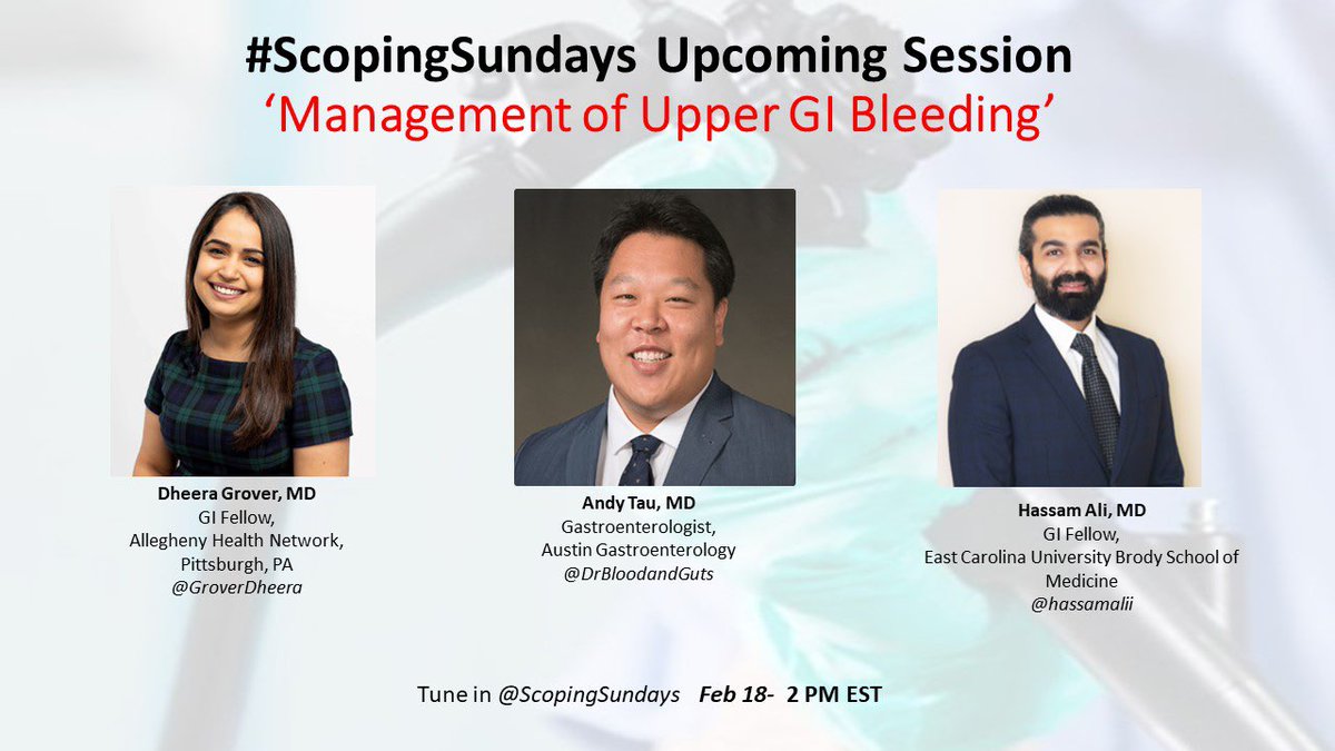 Are you ready to tackle “Upper GI Bleeding” 🩸🩸🩸! Join us tomorrow at @ScopingSundays to learn & share your tips & tricks 🔥🔥 Moderated by @hassamalii & @GroverDheera and our expert guest @DrBloodandGuts !