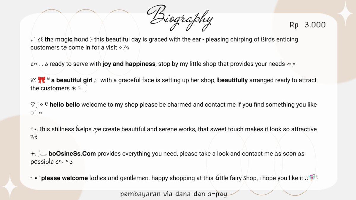 aishdumb's tweet image. help rt, thank you.

malam, saya bawa wording bio ba ready stock dengan harga 3k only. yuk yg mau jajan langsung ke dm aja ya
#zonauang