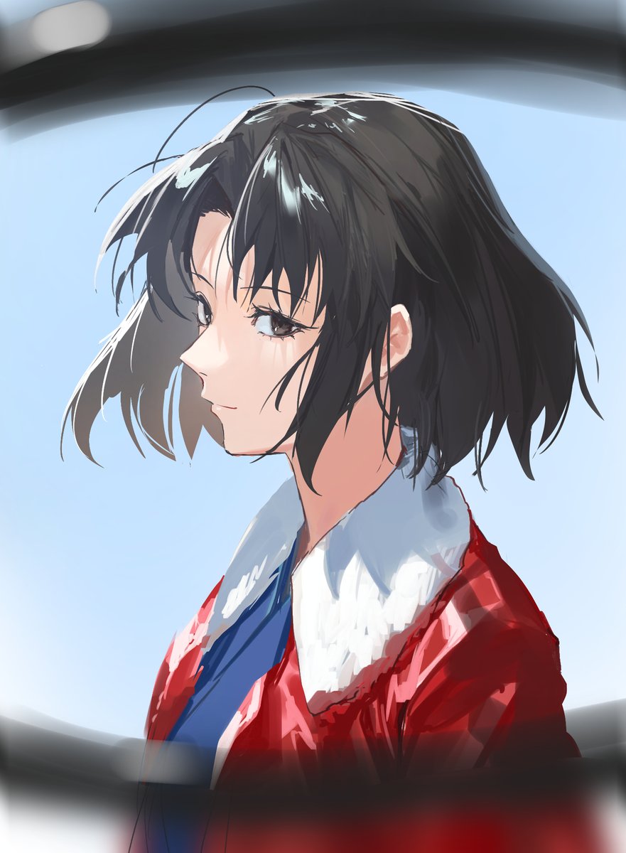 ryougi shiki 1girl solo red jacket jacket japanese clothes kimono short hair  illustration images