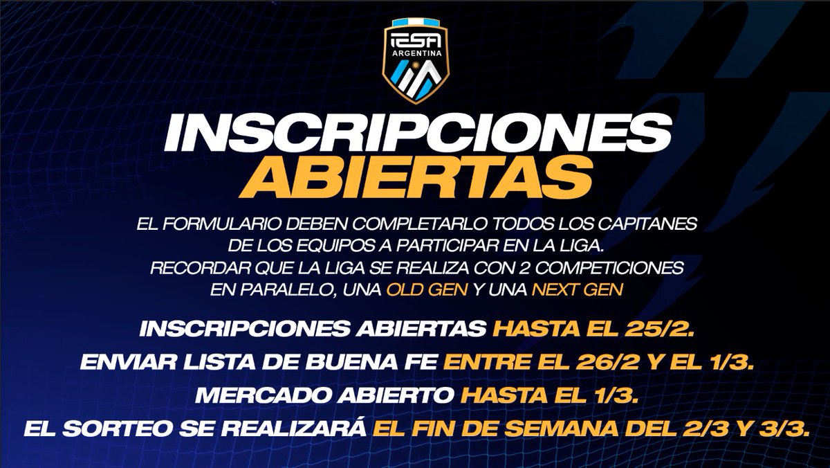Vuelve LA LIGA MAS COMPETITIVA EN SU TEMPORADA #25 🔥⚽

¿Querés formar parte de la liga de #ClubesPro más grande del Mundo? 🌎

RECORDÁ QUE: Esta temporada se dividirá en dos ligas: una para OLD GEN y otra para NEXT GEN, ofreciendo una experiencia de juego emocionante, inclusiva