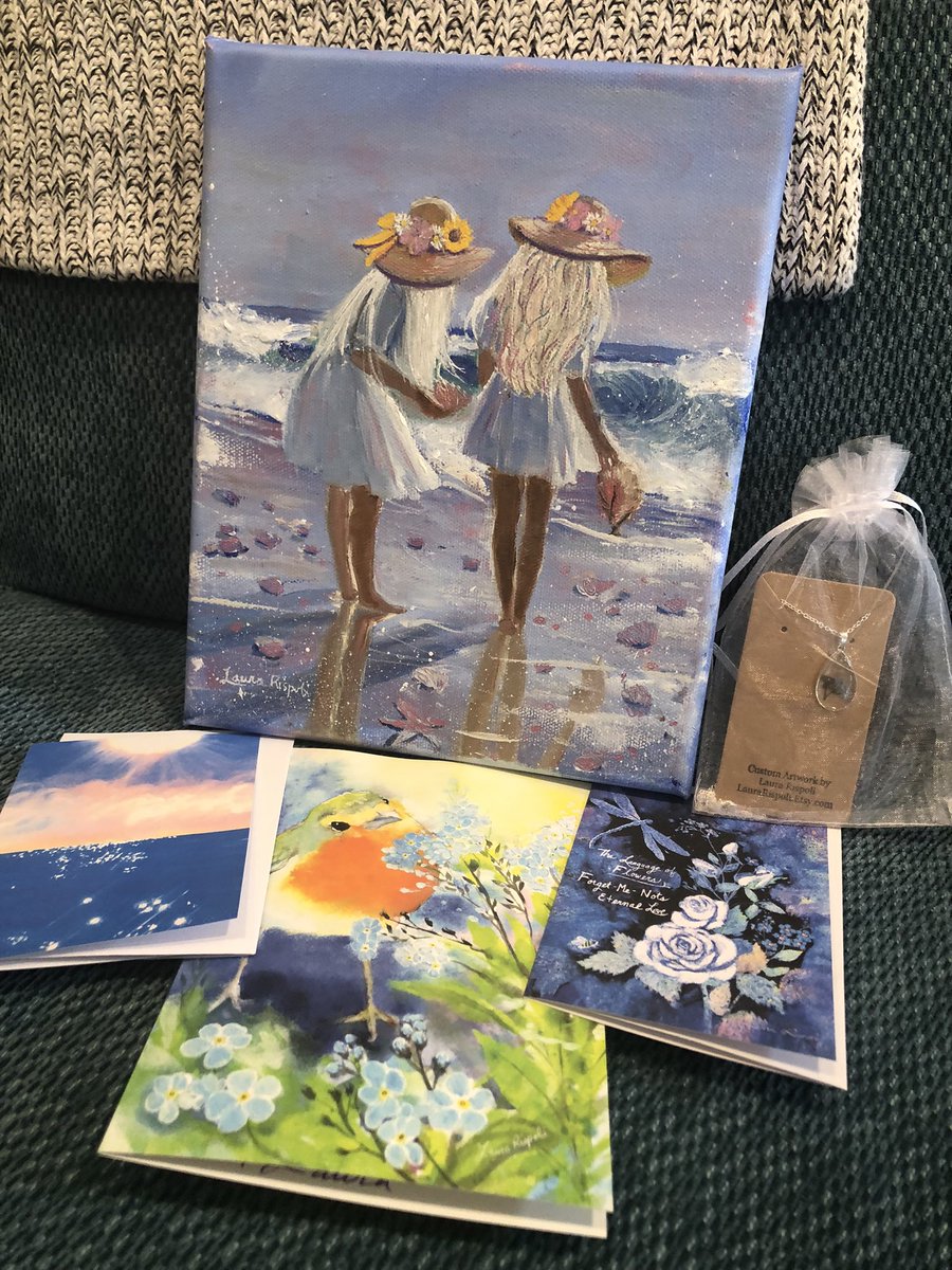 @LauraRispoliArt my loveliest of parcels arrived just now! It is stunning! Thank you also for the sweet forget me not necklace you tucked inside as well as the cards! You’re an absolute treasure. Sending lots of love and a huge hug!!