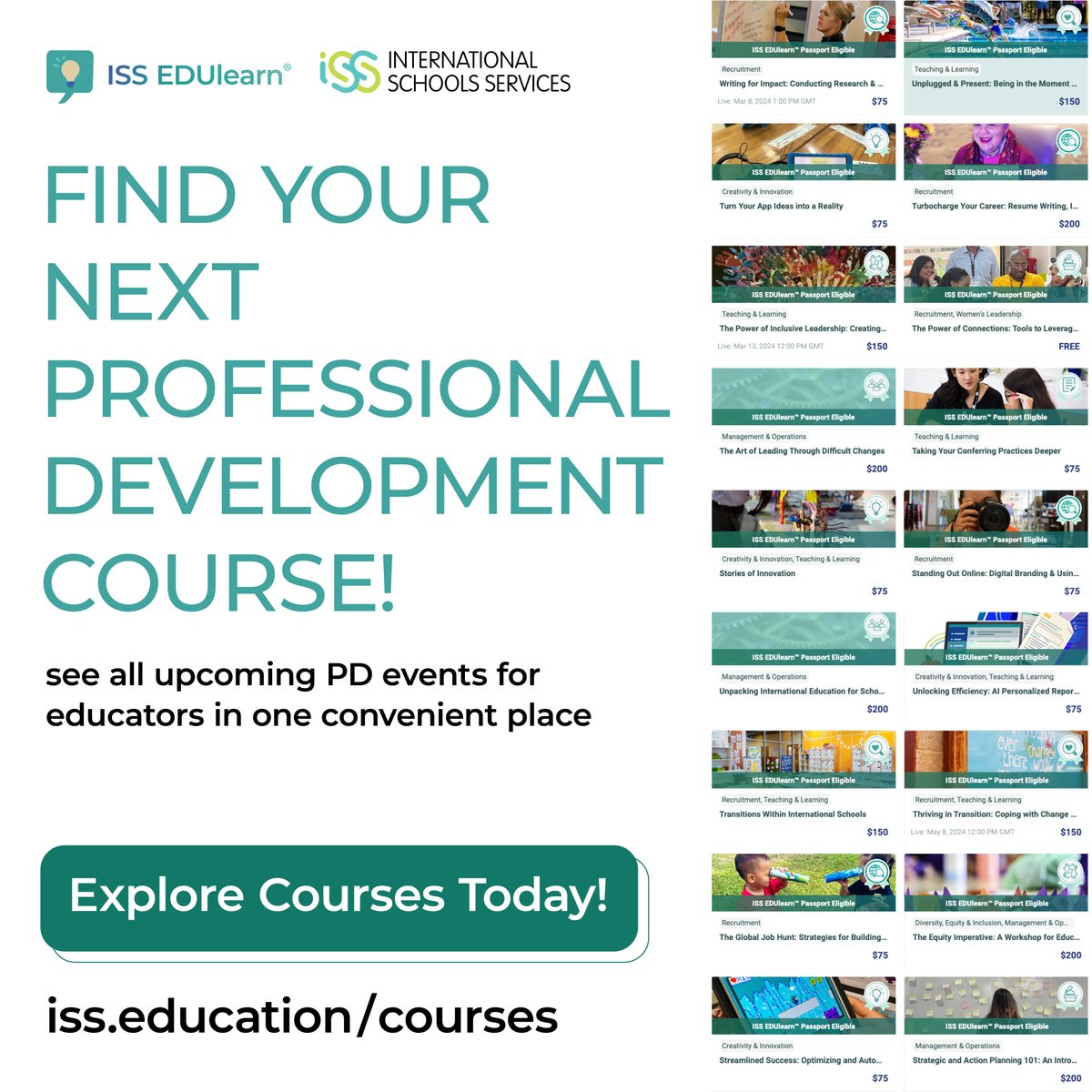 ISSCommunity's tweet image. Conveniently find all upcoming ISS EDUlearn PD events in one place at iss.education/courses. Browse the course catalog and find the perfect workshops for your career growth needs!

#ISSedu #PDevents #PDforEducators