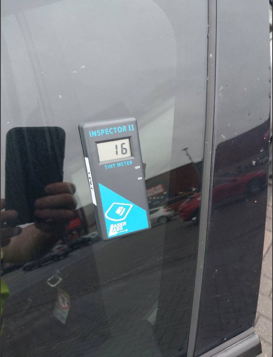 PSOSRoads's tweet photo. #LanarkshireRP on patrol in Cumbernauld today observed this vehicle with heavily tinted front side windows.
A check of the tints using our Tint Meter revealed only 16% of light was being transmitted through, when at least 70% is required.
Ticket issued.
#TintMeter https://t.co/pNOK1cE4Sa