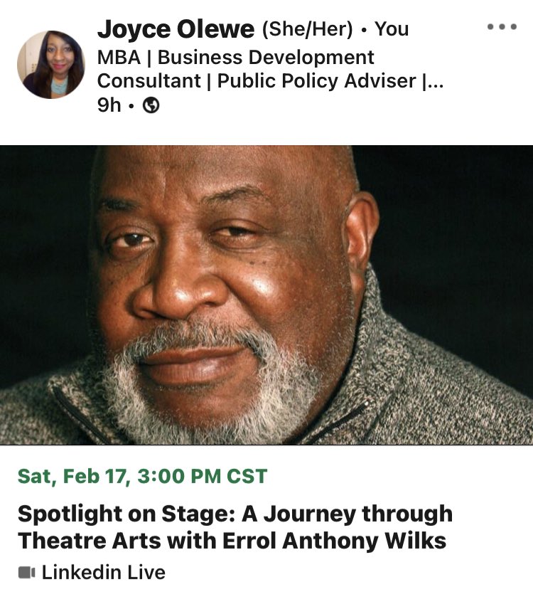 whatajoy4me's tweet photo. 🎭 Reminder: I’m hosting 'Spotlight on Stage: A Journey in Theatre Arts with @yardie58 ‘ today @ 3 PM CST! 

🎭 Don't miss this discussion about #theatre, life, the #business side of theatre arts &amp; much more. Join us live on #LinkedIn. 🎬

📍https://t.co/UUuoYypagO

 #TheatreArts https://t.co/NRv3Ccl38w