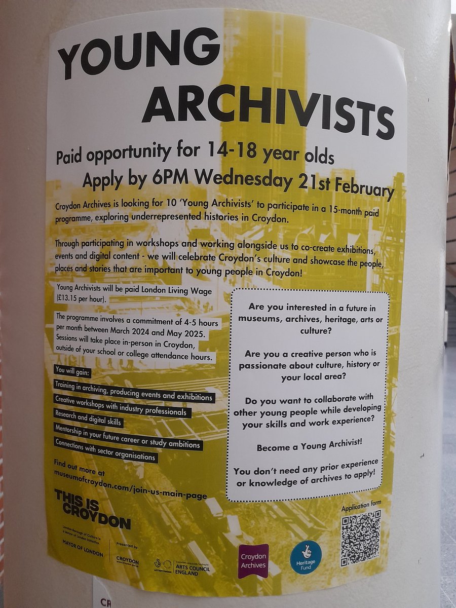 This looks like a fun opportunity at Croydon Archives @MuseumOfCroydon