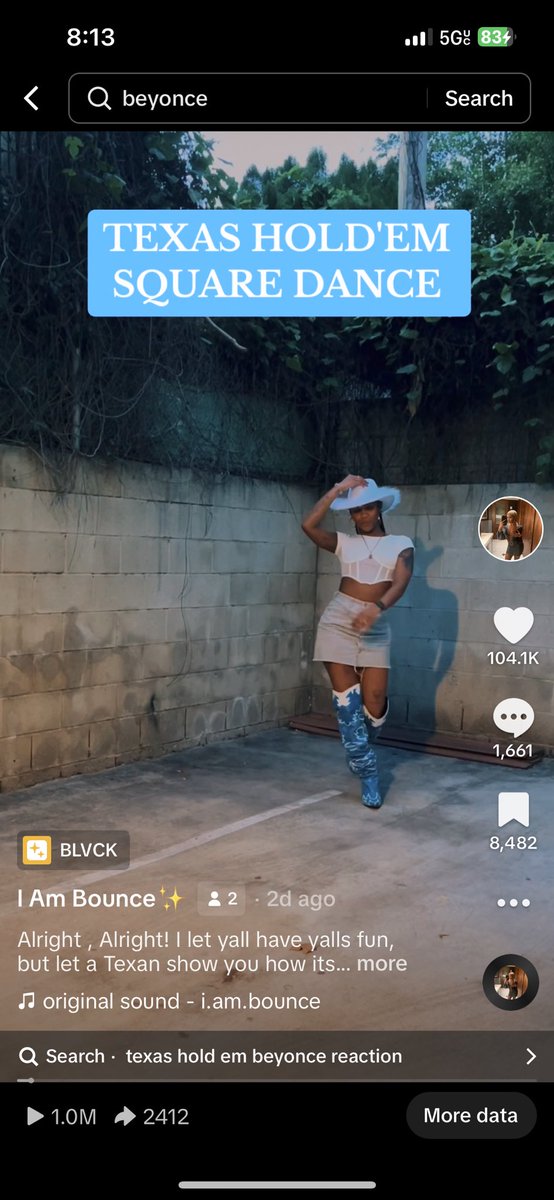 _biggitybounce's tweet photo. Yall the world is willlllld! 
This has been the craziest 72 hours. 

The "TEXAS HOLD'EM SQUARE DANCE"  hit 1 MILLION on TikTok!!!! 

Me + @_brijolie really did THAT!!!!

@Beyonce @beyoncegarden @mstinakncwles 

https://t.co/eYwptWBqc0 https://t.co/rQaivGfRaT