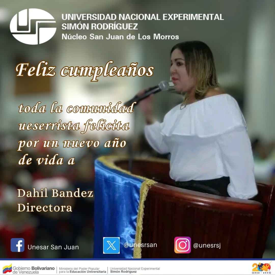 Hoy declaramos bendiciones para la vida de la Dra Dahil Bandez, Directora del Núcleo San Juan de Los Morros por arribar a un año de vida. Que se cumplan todos tus sueños bajo la voluntad perfecta del Dios Todopoderoso. Dios te bendiga siempre 🙏🏻

Feliz cumpleaños 🎂🎉🎈🎁🎇