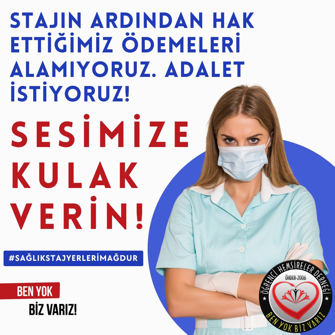 Stajyer Hemşirelik ve Sağlık Bölümü öğrencileri olarak sesimizi duyuruyoruz! Ulusal Staj Programı kapsamında hakkımız olan ücretleri alamıyoruz. Eğitimimize katkı sağlamak amacıyla geçirdiğimiz staj sürecinde emeğimize adil bir karşılık istiyoruz.

#SağlıkStajyerleriMağdur