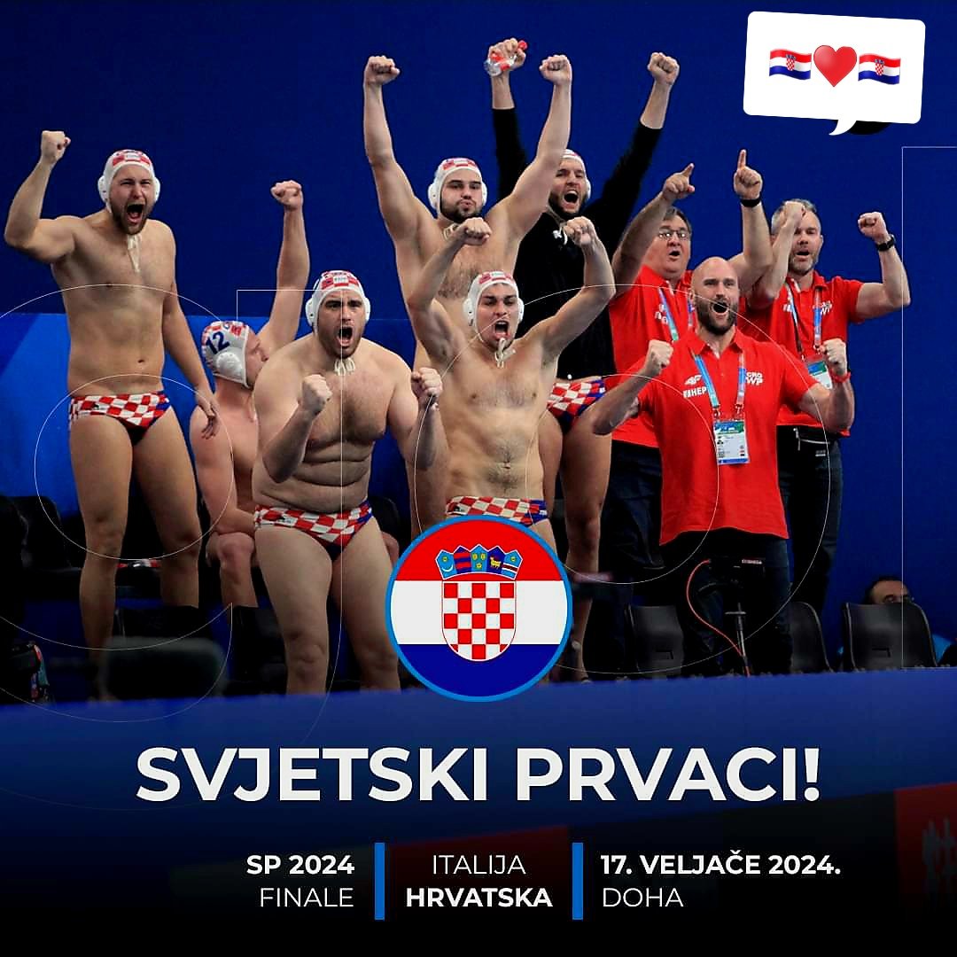 Hrvatska je prvak svijeta 🇭🇷🇭🇷🇭🇷🇭🇷🇭🇷🇭🇷🇭🇷🇭🇷🇭🇷🇭🇷🇭🇷🇭🇷🇭🇷🇭🇷🇭🇷🇭🇷
Bravo Barakude, ponos do neba ♥️🇭🇷♥️🇭🇷♥️🇭🇷♥️🇭🇷♥️🇭🇷♥️🇭🇷♥️
#Doha2024 #iznadsvihHrvatska 🇭🇷♥️