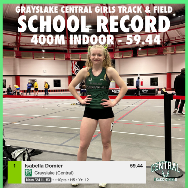 GCHSGirlsTrack's tweet photo. @belladomier breaks her own indoor 400M school record and runs a current IL #3 time. @GoGCHSRams  #milesplitIL #GRIT https://t.co/VqTboPZX7J