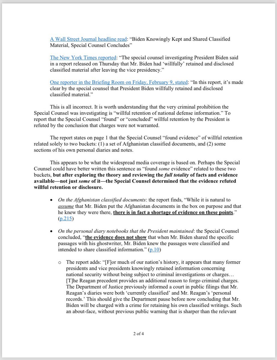 IanSams46's tweet photo. The sustained failure of the media to accurately report on the Special Counsel report is alarming
This is false. The report concluded there was NOT a case of knowing and willful retention. If it had found what NBC says, there would be charges.
For the umpteenth time, I explain: https://t.co/YKe0gWkCml