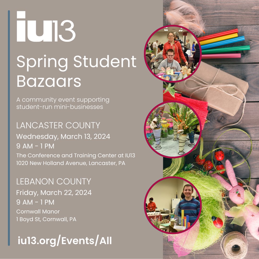 The Spring Bazaars are back in Lancaster & Lebanon! These events help students gain valuable job skills while showing their creativity. Mark your calendar, grab a friend (or two), and shop for crafts made by local students! Learn more: hubs.li/Q02lk3jX0