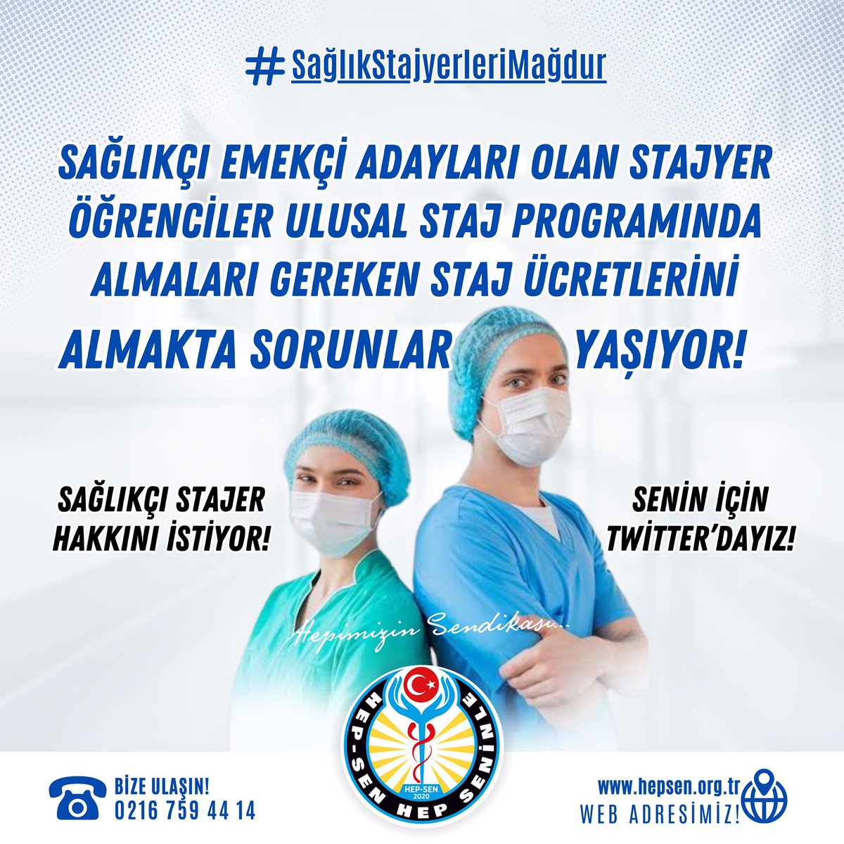 Sağlıkçı emekçi adayları olan stajyer öğrenciler ULUSAL STAJ PROGRAMINDA almaları gereken staj ücretlerini almakta sorunlar yaşıyor!

Sağlıkçı Stajyer hakkını istiyor! 

<a href="/RTErdogan/">Recep Tayyip Erdoğan</a> <a href="/tcbestepe/">T.C. Cumhurbaşkanlığı</a> 
<a href="/drfahrettinkoca/">Dr. Fahrettin Koca</a> <a href="/saglikbakanligi/">T.C. Sağlık Bakanlığı</a> 
<a href="/YuksekogretimK/">Yükseköğretim Kurulu</a> <a href="/erolozvar/">Erol Özvar</a>