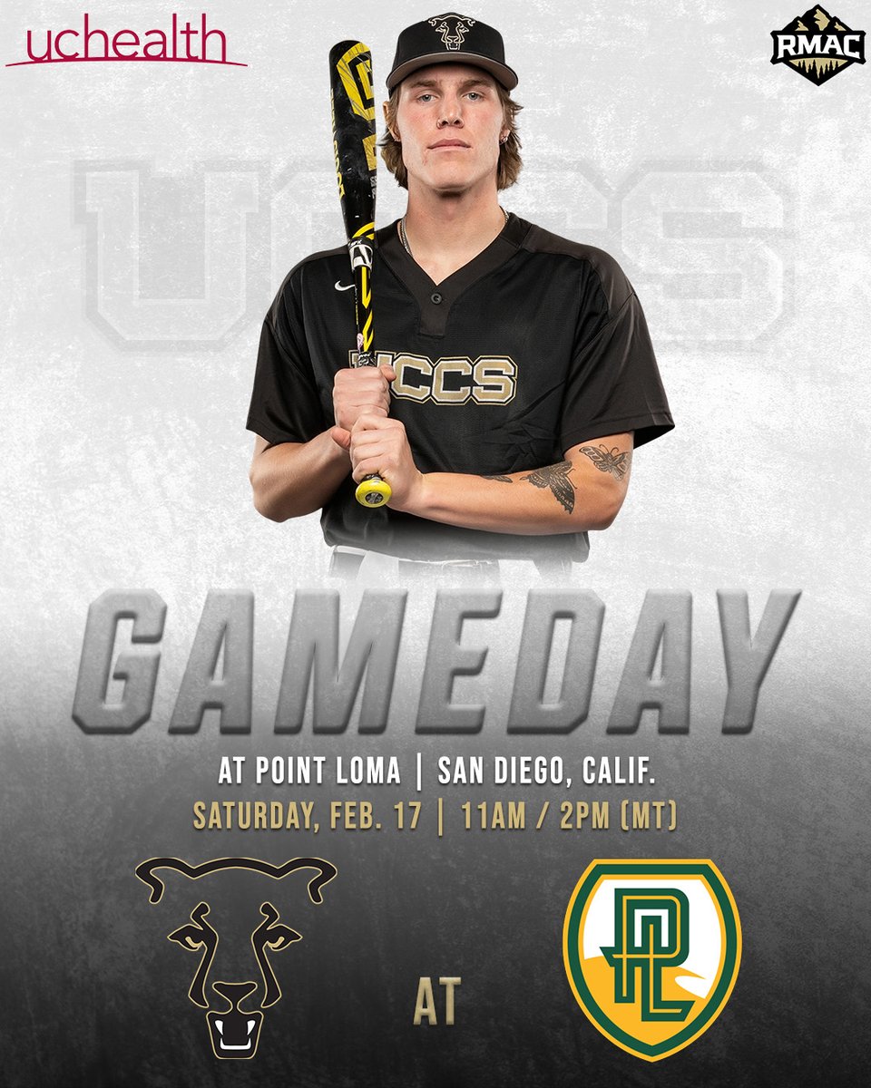 UCCSBaseball's tweet photo. ⚾GAMEDAY⚾
🆚 Point Loma
📍 San Diego, Calif.
🏟️ University of San Diego - Fowler Park
⌚ 11:00 a.m. / 2:00 p.m. (MT) (DH)
📊 https://t.co/BKYTDgOc1J
#GoMountainLions #RMACbase https://t.co/c9D01DNh9d