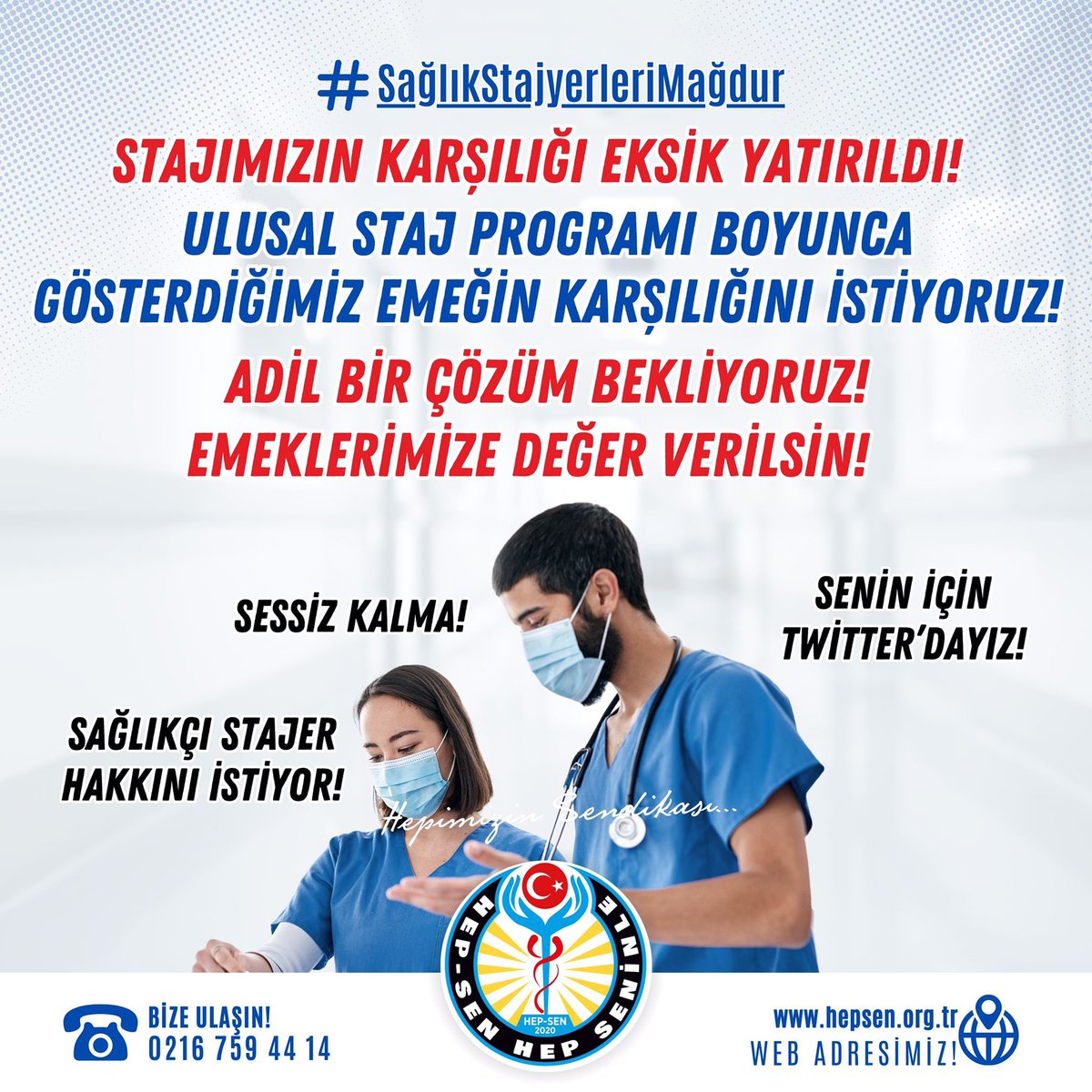 Stajımızın karşılığı eksik yatırıldı!
ULUSAL STAJ PROGRAMI boyunca gösterdiğimiz emeğin karşılığını istiyoruz!

Adil bir çözüm bekliyoruz!
Emeklerimize değer verilsin!

<a href="/RTErdogan/">Recep Tayyip Erdoğan</a> <a href="/tcbestepe/">T.C. Cumhurbaşkanlığı</a> 
<a href="/drfahrettinkoca/">Dr. Fahrettin Koca</a> <a href="/saglikbakanligi/">T.C. Sağlık Bakanlığı</a> 
<a href="/YuksekogretimK/">Yükseköğretim Kurulu</a> <a href="/erolozvar/">Erol Özvar</a> 

#SağlıkStajyerleriMağdur