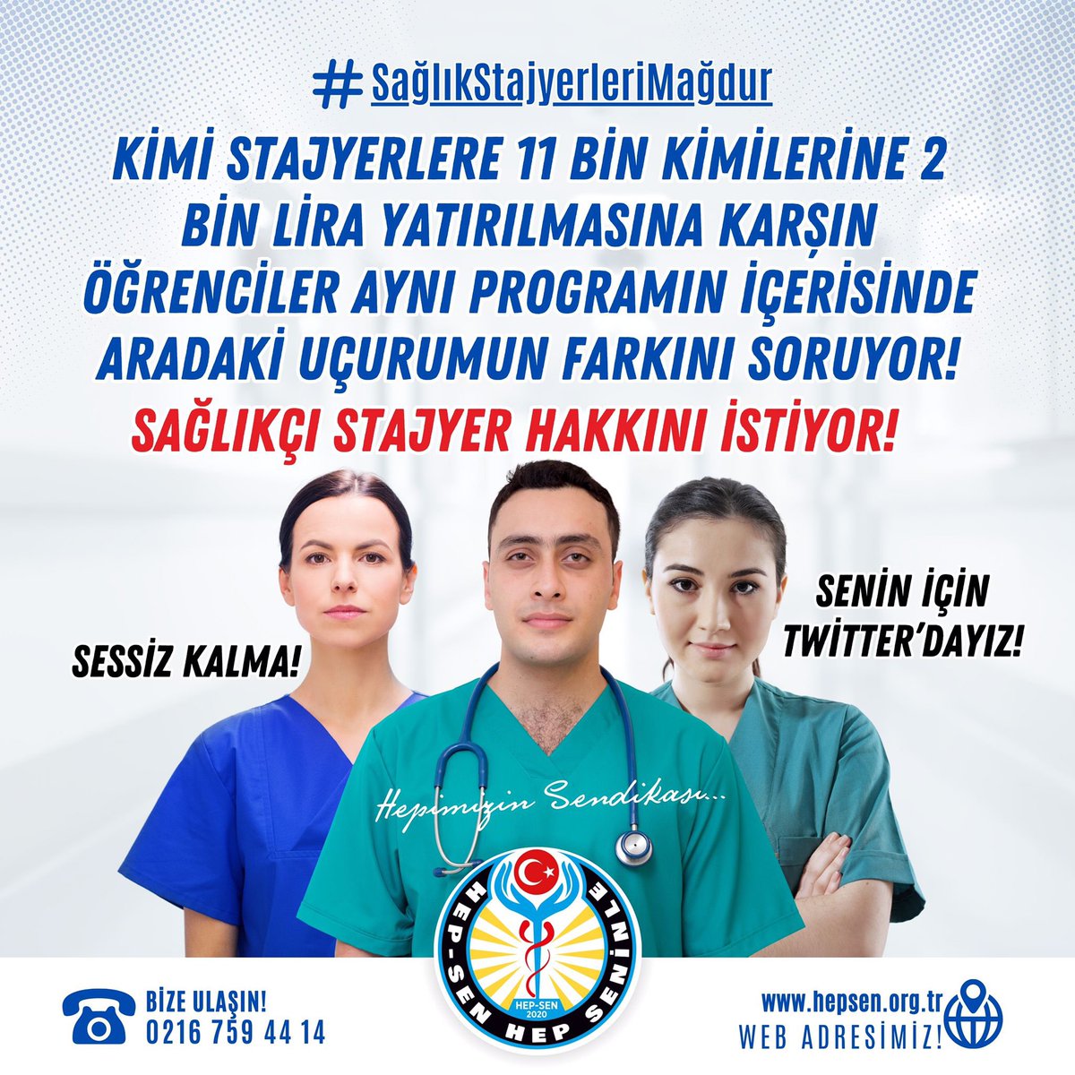 kimi stajyerlere 11 bin kimilerine 2 bin lira yatırılmasına karşın öğrenciler aynı programın içerisinde aradaki uçurumun farkını soruyor!

Sağlıkçı stajyer hakkını istiyor!

<a href="/RTErdogan/">Recep Tayyip Erdoğan</a> <a href="/tcbestepe/">T.C. Cumhurbaşkanlığı</a> 
<a href="/drfahrettinkoca/">Dr. Fahrettin Koca</a> <a href="/saglikbakanligi/">T.C. Sağlık Bakanlığı</a> 
<a href="/YuksekogretimK/">Yükseköğretim Kurulu</a> <a href="/erolozvar/">Erol Özvar</a>