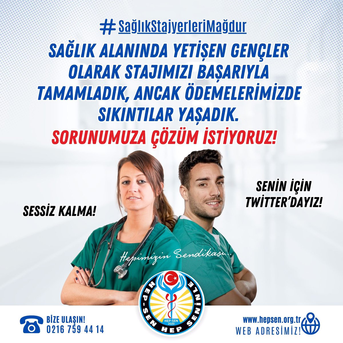 Sağlık alanında yetişen gençler olarak stajımızı başarıyla tamamladık, ancak ödemelerimizde sıkıntılar yaşadık. Sorunumuza çözüm istiyoruz!

<a href="/RTErdogan/">Recep Tayyip Erdoğan</a> <a href="/tcbestepe/">T.C. Cumhurbaşkanlığı</a> 
<a href="/drfahrettinkoca/">Dr. Fahrettin Koca</a> <a href="/saglikbakanligi/">T.C. Sağlık Bakanlığı</a> 
<a href="/YuksekogretimK/">Yükseköğretim Kurulu</a> <a href="/erolozvar/">Erol Özvar</a> 

#SağlıkStajyerleriMağdur