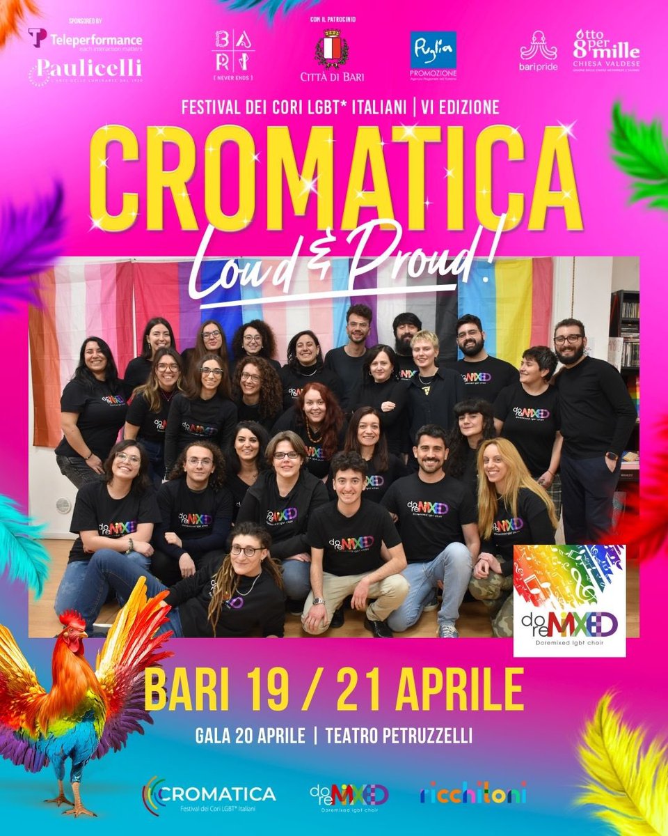 𝗗𝗼𝗥𝗲𝗠𝗶𝘅𝗲𝗱 sarà presente alla sesta edizione di Cromatica Festival!

#𝗔𝗯𝗼𝘂𝘁𝗧𝗵𝗲𝗖𝗵𝗼𝗶𝗿
 🔴Città: Bari
 🟠Fondazione: 2019
 🟡Tipo: Coro misto a cappella SATB
 🟢Componenti: 31
 🔵Direttor3: Alice Frappampina, Patrizia Adamo