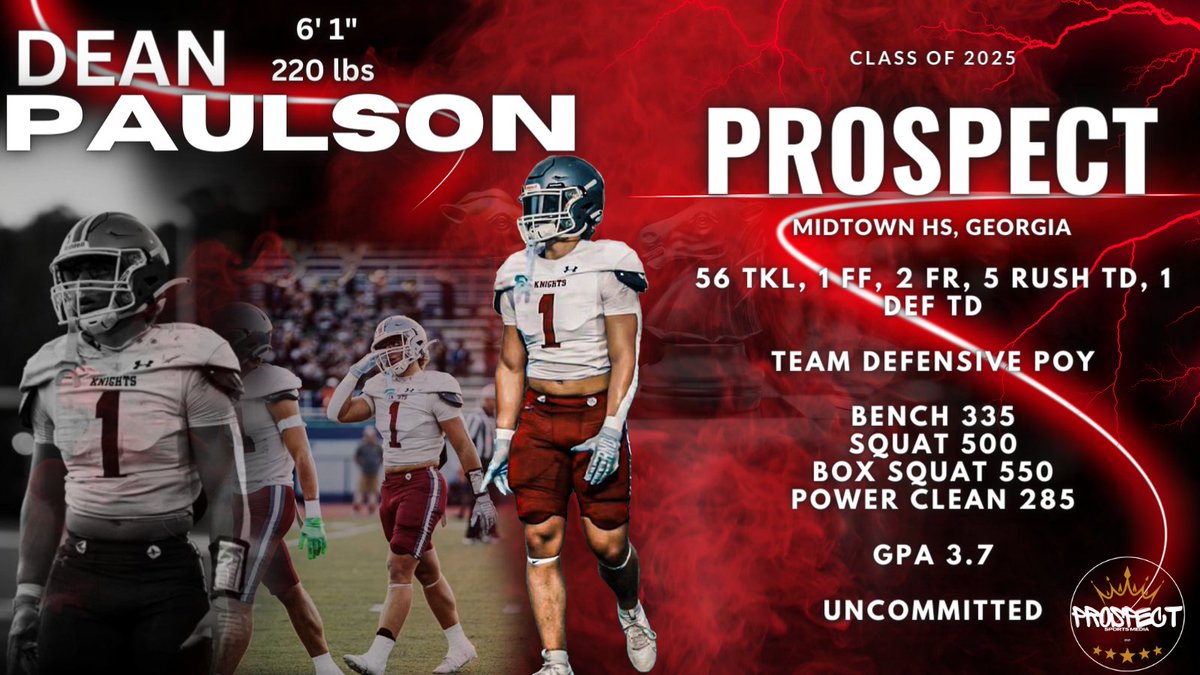 Prospect Sports (@prospectsport_) on Twitter photo Next up we have <a href="/Deanpaulson10/">Dean paulson</a>, a 2025 from Georgia. Great looking prospect at 6' 1" 220 lbs. that has a quick step to match. Very physical backer that has a nose for the ball. Scrapes with ease and plays fast downhill. Put this guy on your list!
#prospect #highlights #d1bound Next up we have <a href="/Deanpaulson10/">Dean paulson</a>, a 2025 from Georgia. Great looking prospect at 6' 1" 220 lbs. that has a quick step to match. Very physical backer that has a nose for the ball. Scrapes with ease and plays fast downhill. Put this guy on your list!
#prospect #highlights #d1bound