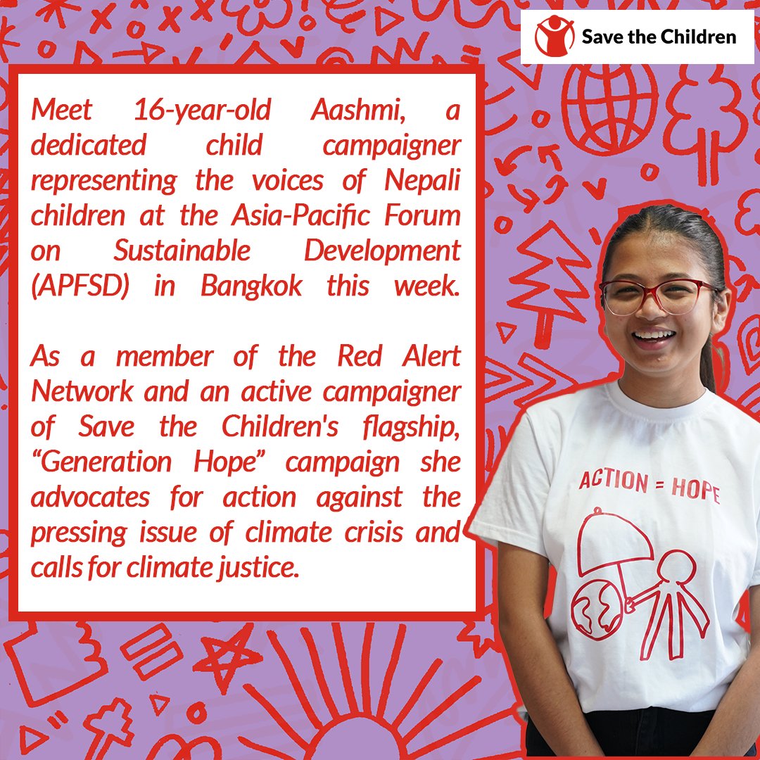 Meet 16-year-old Aashmi, a dedicated child campaigner representing the voices of Nepali children at the Asia-Pacific Forum on Sustainable Development (APFSD) in Bangkok this week. #APFSD #ClimateJustice #ChildRights #2030Agenda @unitednationsescap