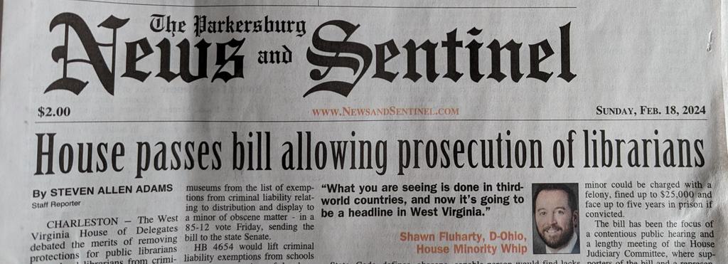 WaltAuvil's tweet photo. Front page above the fold @NewsandSentinel today - is now a good time to mention that West Virginia is 50th in the nation in % of college graduates? https://t.co/FUnYbhmgnI