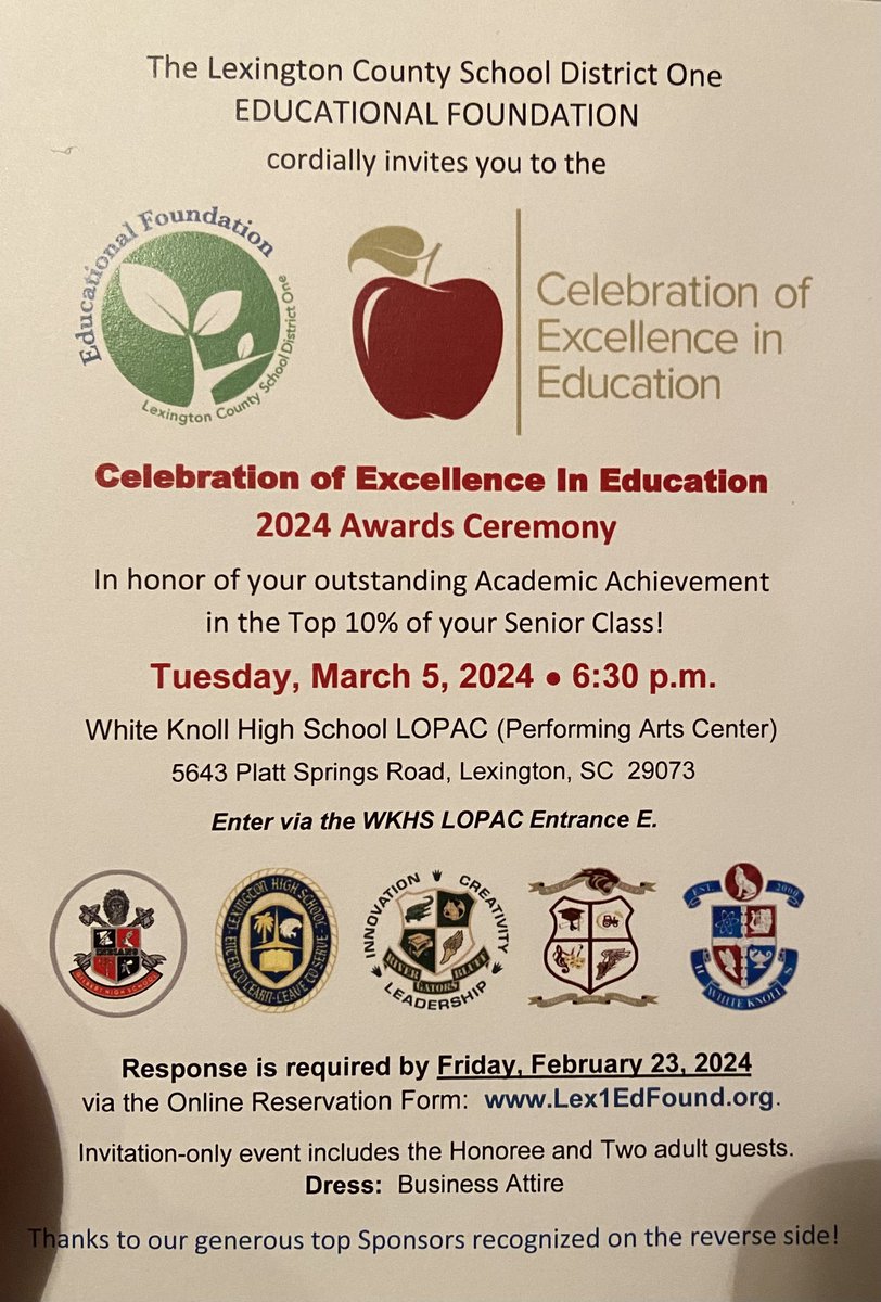 My youngest has worked so hard to finish HS in three years. Now we are invited to celebrate. Thank you  <a href="/LexingtonOne/">Lexington County School District One</a>  <a href="/wk_timberwolves/">WhiteKnollHighSchool</a>
