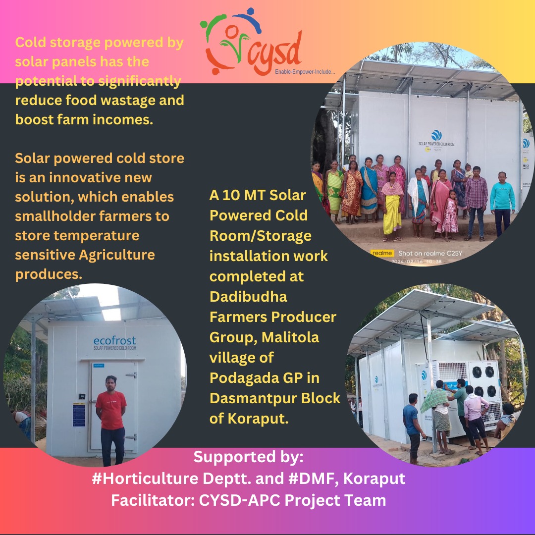 #SolarPoweredColdStorage support being extended to tribal farmers in Odisha. Promotion of #IntegratedFarmingSystem #AgricultureProductionCluster #DMFKoraput @Horticultureod1