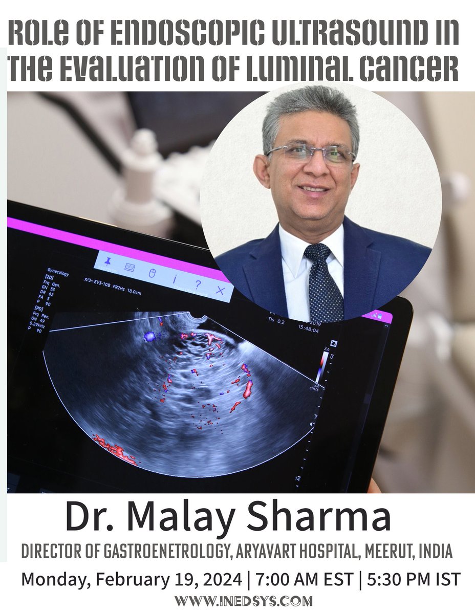 Dear Colleagues, We are excited to invite you all to a virtual meeting on, 'Role of EUS in the Evaluation of Luminal Cancer' organized by ⁦@inedsys⁩ on Feb 19, 2024 07:00 AM ET l 5:30 PM IST Register: us06web.zoom.us/meeting/regist… ⁦@AmerGastroAssn⁩ ⁦@AmCollegeGastro⁩