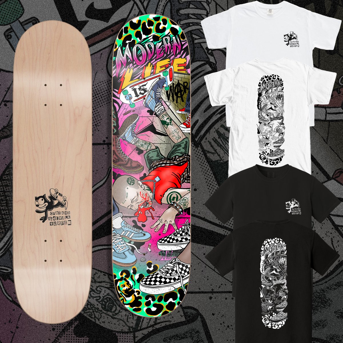CRACKED SIDEWALK SURFER | Collaboration between MLIW/DAN SMITH/SUBSECT SKATESHOP Pre-order at modernlifeiswar.bigcartel.com Art by Dan Smith. US only, will ship roughly 2-3 months after pre-order window ends. Pre-orders end March 4
