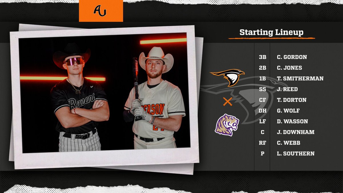 The Opening Day Lineup is set!

First pitch is at 1pm CT 

Watch the game online here: sewaneetigers.com/watch/?Live=44…