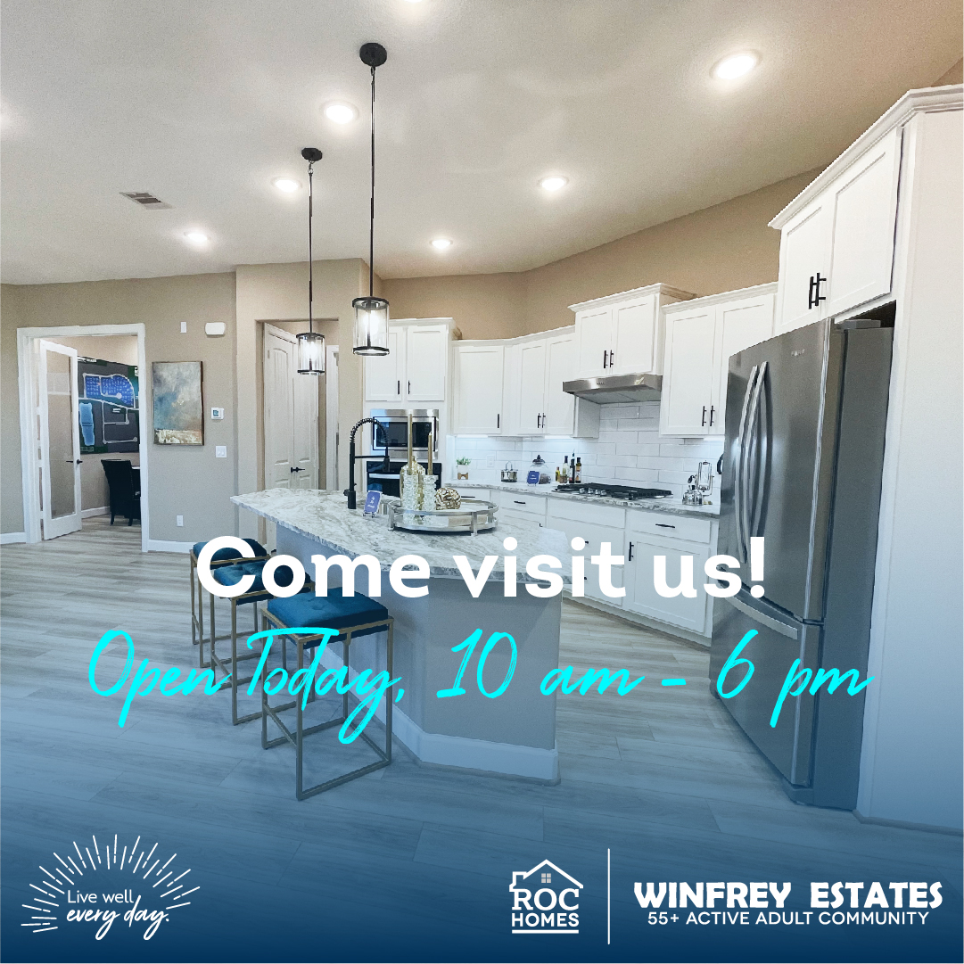 Open today until 6 pm!    

#ActiveAdult #houstonrealestate #ActiveAdultCommunity #epconcommunities #livewelleveryday #activeadulttomball #55plusactiveadult #NewHomes #NewHomeSales #OpenFloorplan #singlelevelliving #RanchStyleHome #OpenConcept #RanchStyleHomes #grandopening