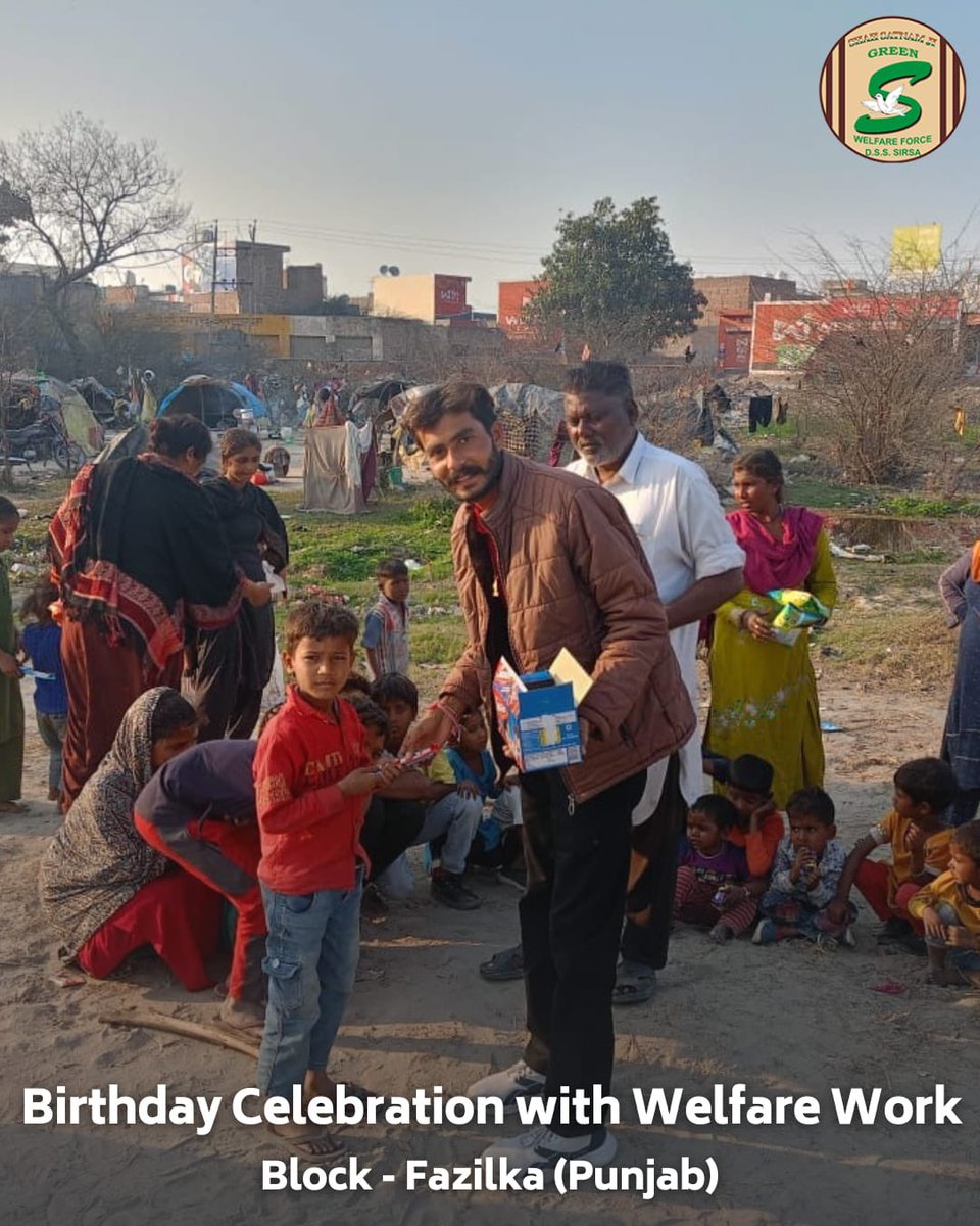 GreenSwelfares's tweet photo. In a heartfelt birthday celebration, Shah Satnam Ji Green 'S' Welfare Force Wing volunteers spreading joy and hope by distributing food items and stationary to needy kids, alongside planting trees for a cleaner environment. Their actions embody the true spirit of celebration - a day marked by welfare and love for the planet. #BirthdayWithAPurpose #FoodBank #DeraSachaSauda