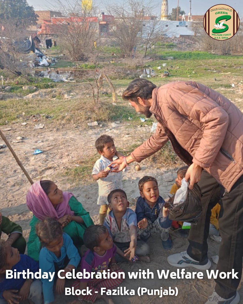 GreenSwelfares's tweet photo. In a heartfelt birthday celebration, Shah Satnam Ji Green 'S' Welfare Force Wing volunteers spreading joy and hope by distributing food items and stationary to needy kids, alongside planting trees for a cleaner environment. Their actions embody the true spirit of celebration - a day marked by welfare and love for the planet. #BirthdayWithAPurpose #FoodBank #DeraSachaSauda