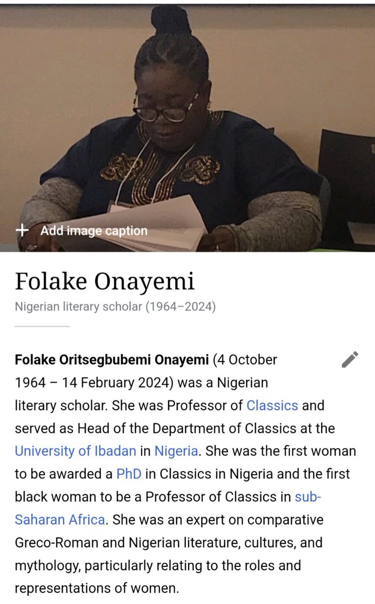 Prof Folake Onayemi of the University of Ibadan died a few days ago. Due to a joint #WCCWiki effort her article features on the front page of @wikipedia & hopefully more people will learn about her ground-breaking scholarship as a result. en.wikipedia.org/wiki/Folake_On…