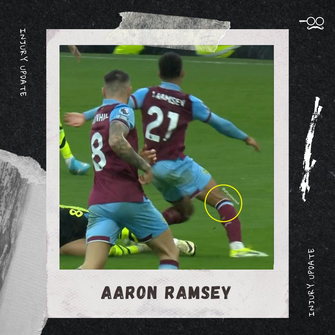 physioscout's tweet photo. Aaron Ramsey stretchered off with a knee injury. Unfortunately, looks to be a textbook ACL injury here. Knee collapses inwards, direction change present &amp; non-contact nature. Tibia bone shift seen too.

If ACL confirmed: 9-12 months recovery

#BURARS #twitterclarets #burnley https://t.co/VyFDpAJoPG