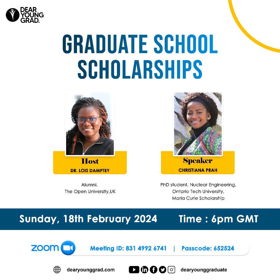 Good Day Everyone. Our Graduate Scholarship Session that was supposed to happen today has been rescheduled to tomorrow Sunday, Feb 18th at 6pmGMT Sincere apologise for any inconvenience this may have caused. Enjoy the rest of your day and see you all tomorrow.