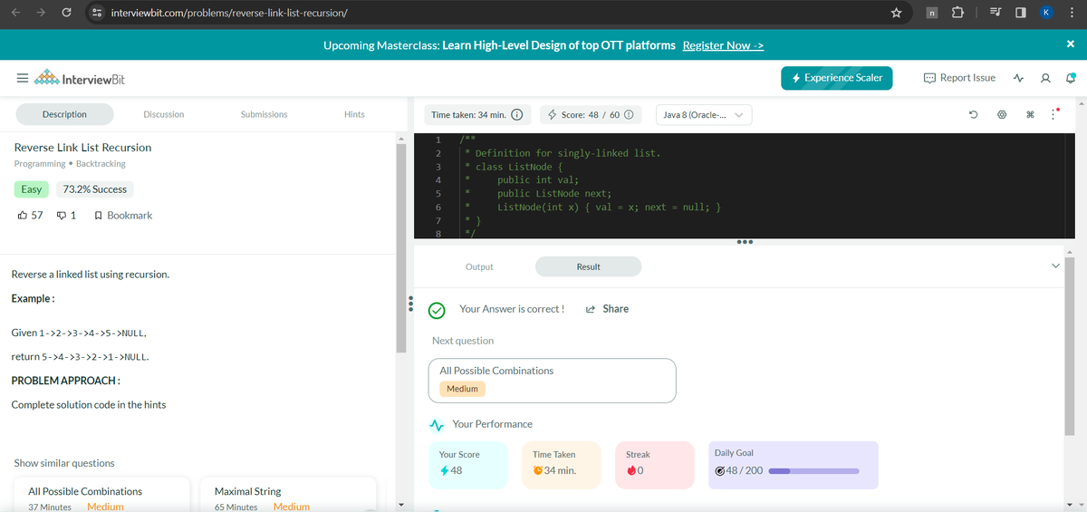 Hello peers 👋, I have completed #Day043 of #365DaysofCode Challenge with @scaler_official. Today I solved the question: interviewbit.com/problems/rever… Scaler discord community link: bit.ly/ScalerDiscord #codewithscaler #365daysofcodescaler