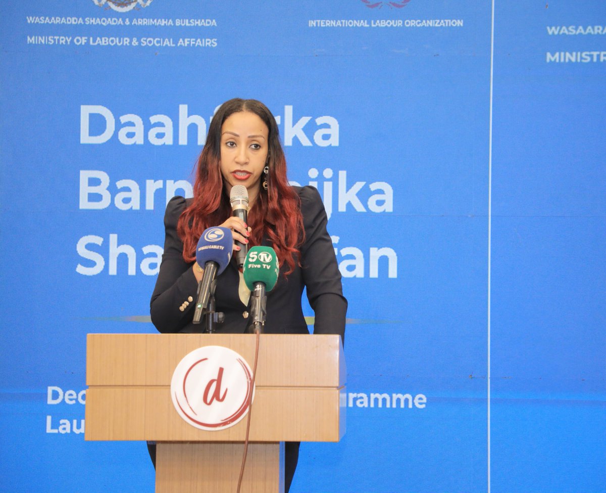 festusomalia's tweet photo. It's official! Today, Somalia marked the official launch of its #DecentWork Country Programme (#DWCP) with a well-attended event in Mogadishu. The occasion was graced by the presence of the Acting President of #Somalia and the Speaker of the House of People @AadanMadobe.
In a tripartite partnership involving the Ministry of Labour and Social Affairs, the Federation of Somali Trade Unions and the Somali Chamber of Commerce and Industry, with crucial support from the International Labour Organization (@ILO), the DWCP, signed by the tripartite constituents and the ILO on 10 June 2023, is geared towards tackling the particular challenges Somalia encounters in guaranteeing decent work for all.
Decent work holds immense benefits for Somalia's working people and economy. It means providing opportunities for meaningful employment, fair wages and social protection. It also involves fostering dialogue between #workers, #employers and the #government to ensure that everyone's voice is heard and respected in the workplace.
In Somalia, where issues like unemployment, underemployment and informal work are prevalent, the DWCP seeks to make a real difference. By promoting decent work, it aims to create a more stable and prosperous society, where Somali people have the opportunity to build better lives for themselves and their families.
Furthermore, the DWCP aligns with Somalia's broader national development goals, contributing to poverty reduction, social cohesion and sustainable economic growth. By investing in decent work, Somalia is investing in its future, laying the foundation for a more inclusive and resilient society.