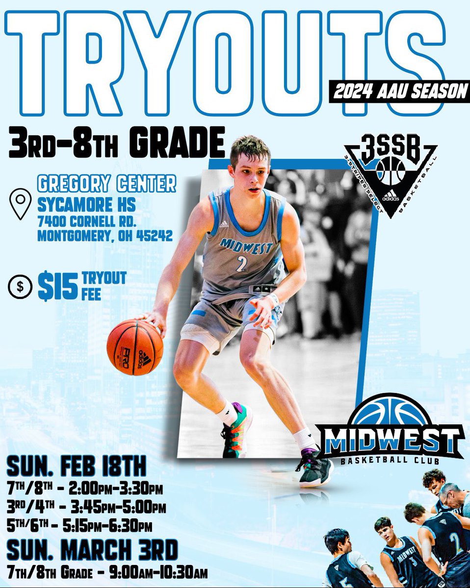 We are just 1 day away from Boys tryouts in grades 3rd-8th. Use links below to register 3-7: tinyurl.com/59stw6rh 8th: tinyurl.com/5n8r5jrj @MidwestBBClub @mbcgrassroots