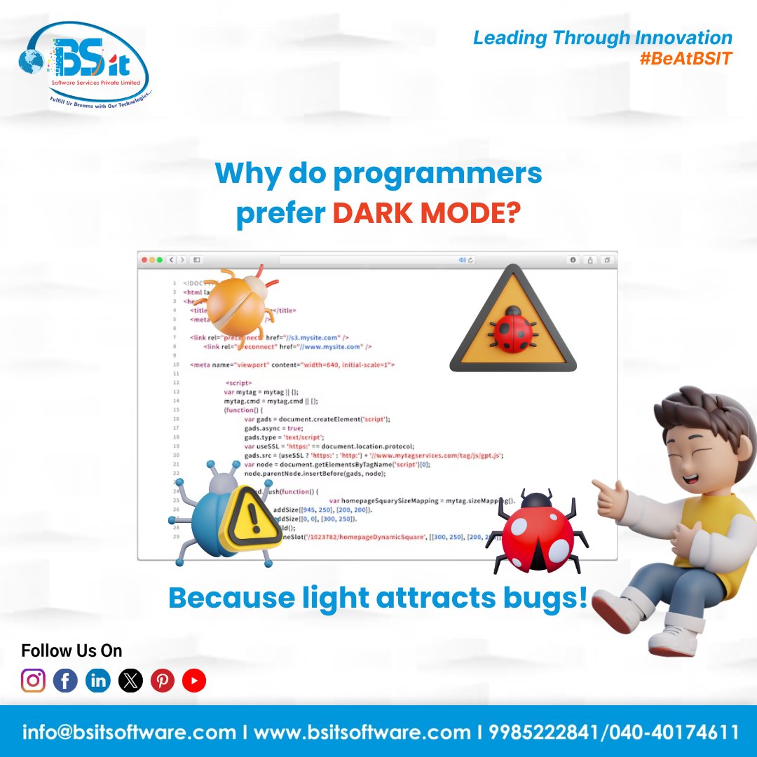 It's the weekend 🥳

Why do programmers prefer Dark Mode? 😎

Happy Weekend ✨ 😊

#Weekend #bhanuchandargarigela #sharadanenavath #bsit #bsitsoftware #bsitsoftwareservices #happyweekend #weekendmemes #weekend #programming #developer #programmers #techlife