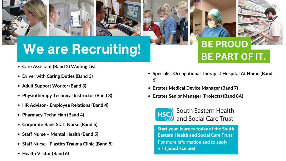 South Eastern Trust (@setrust) on Twitter photo Check out our top jobs of the week👇
For all current vacancies and to apply visit: bit.ly/3OF4jNo
For any queries you can contact the recruitment team on 028 9536 2998 or email recruitment.ssc@hscni.net Check out our top jobs of the week👇
For all current vacancies and to apply visit: bit.ly/3OF4jNo
For any queries you can contact the recruitment team on 028 9536 2998 or email recruitment.ssc@hscni.net