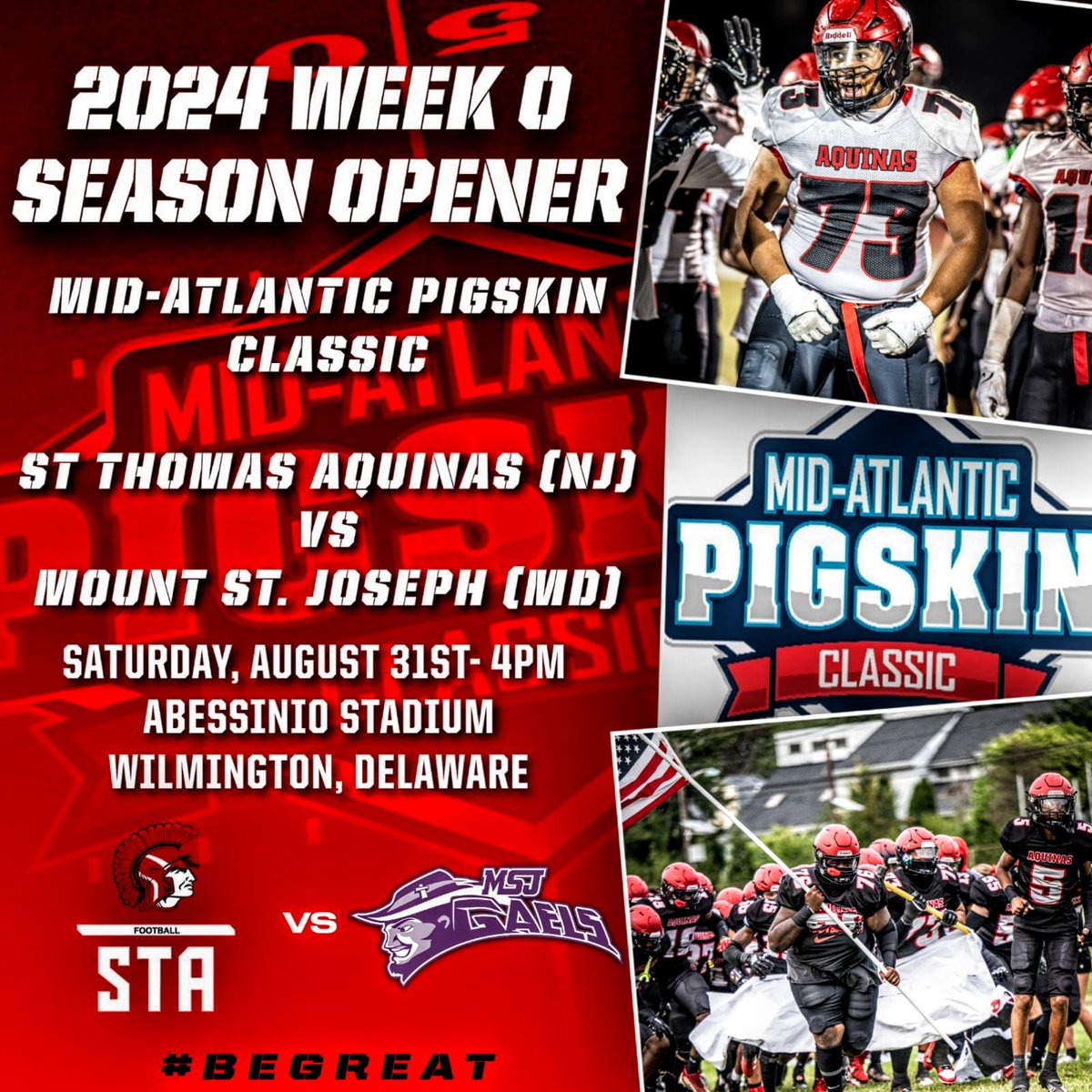 TRAVELIN' TROJANS! STA is hitting the road once again for our Season Opener, this time in Delaware as a participant in the Mid-Atlantic Pigskin Classic vs Mount St Joseph (MD)! Saturday August 31st, 4pm @ Abessinio Stadium in Wilmington, DE. 169 days to #BEGREAT