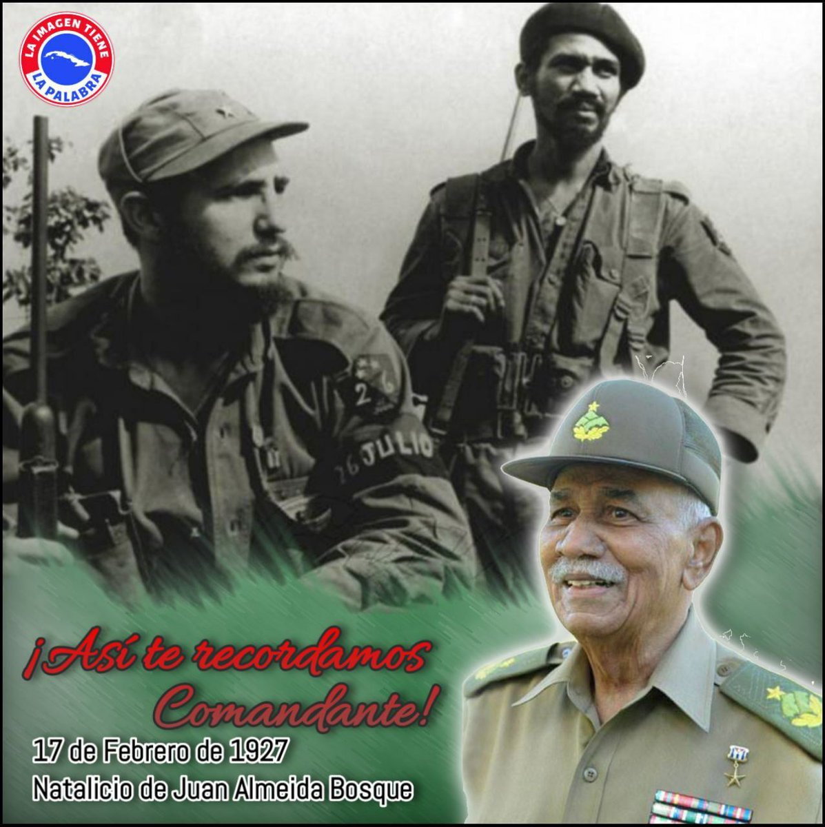AsambleaCuba's tweet photo. Esteban Lazo: «En el aniversario 97 de su natalicio, el ejemplo y legado del Comandante de la Revolución Juan Almeida están vigentes hoy más que nunca, en el patriotismo y heroica resistencia de nuestro pueblo, en la plena convicción de que "Aquí No Se Rinde Nadie". #AlmeidaVive» https://t.co/cVbP6cI3uF