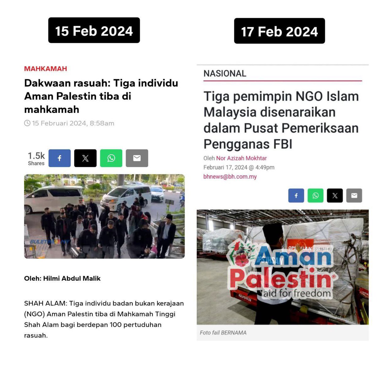SEKEJAP JE ALLAH TUNJUK

15 Feb, 3 individu Aman Palestin dituduh. 2 hari lepas tu, bocor surat wisma putra, ada nama CEO Aman Palestin dalam list FBI.

Ini bukan kebetulan. FBI yang ikat tangan kerajaan madani dari awal.

Follow Kopitiam Malaya:
t.me/kopitiammalaya