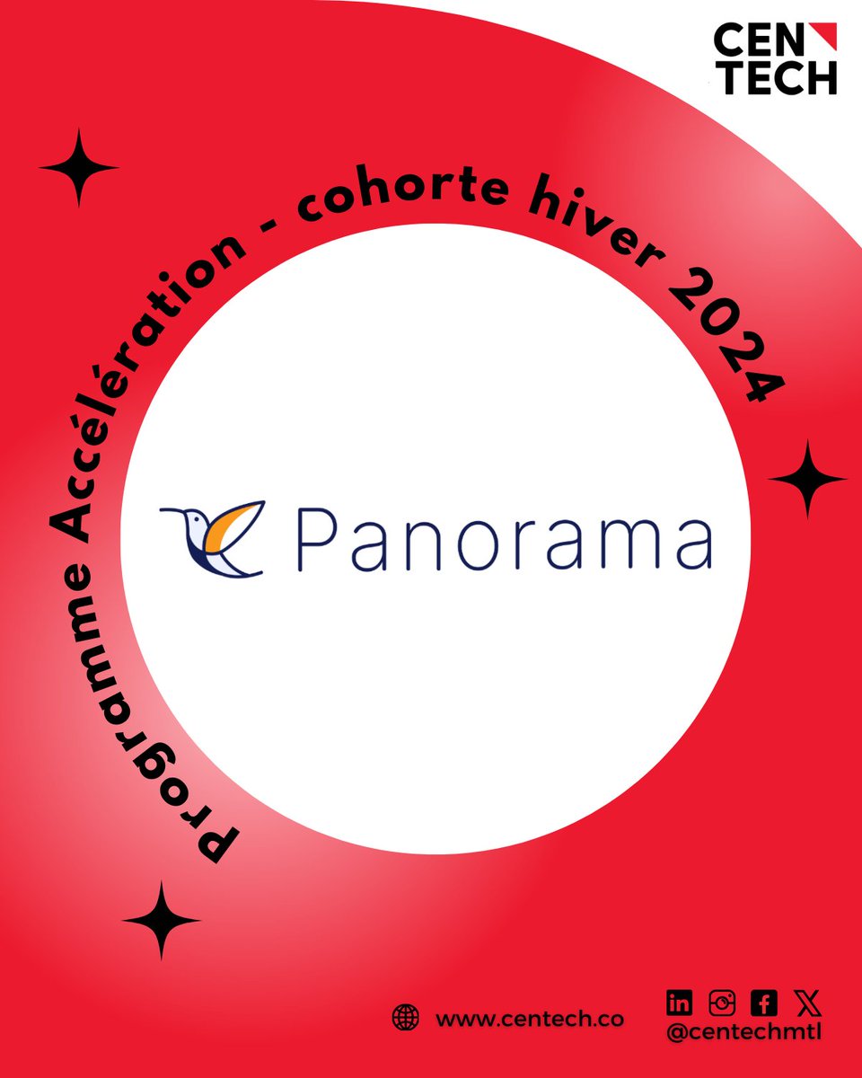 Panorama est très fière rejoindre la cohorte Hiver 2024 du programme Accélération au <a href="/CentechMTL/">Centech</a>. 🤩 Le Centech est un incubateur d’entreprises spécialisé dans les domaines des technologies ayant récemment été classé dans le top 10 au monde selon UBI Global.
