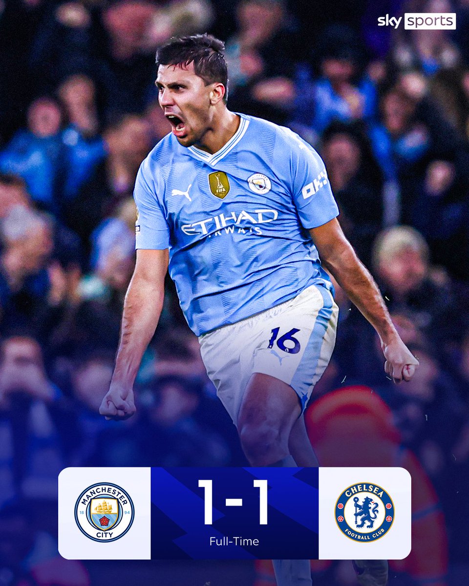 SkySportsPL's tweet photo. Man City rescue a leveller inside the final minutes of the game to secure a share of the points with Chelsea! 🤝 https://t.co/XnRhAB82wE